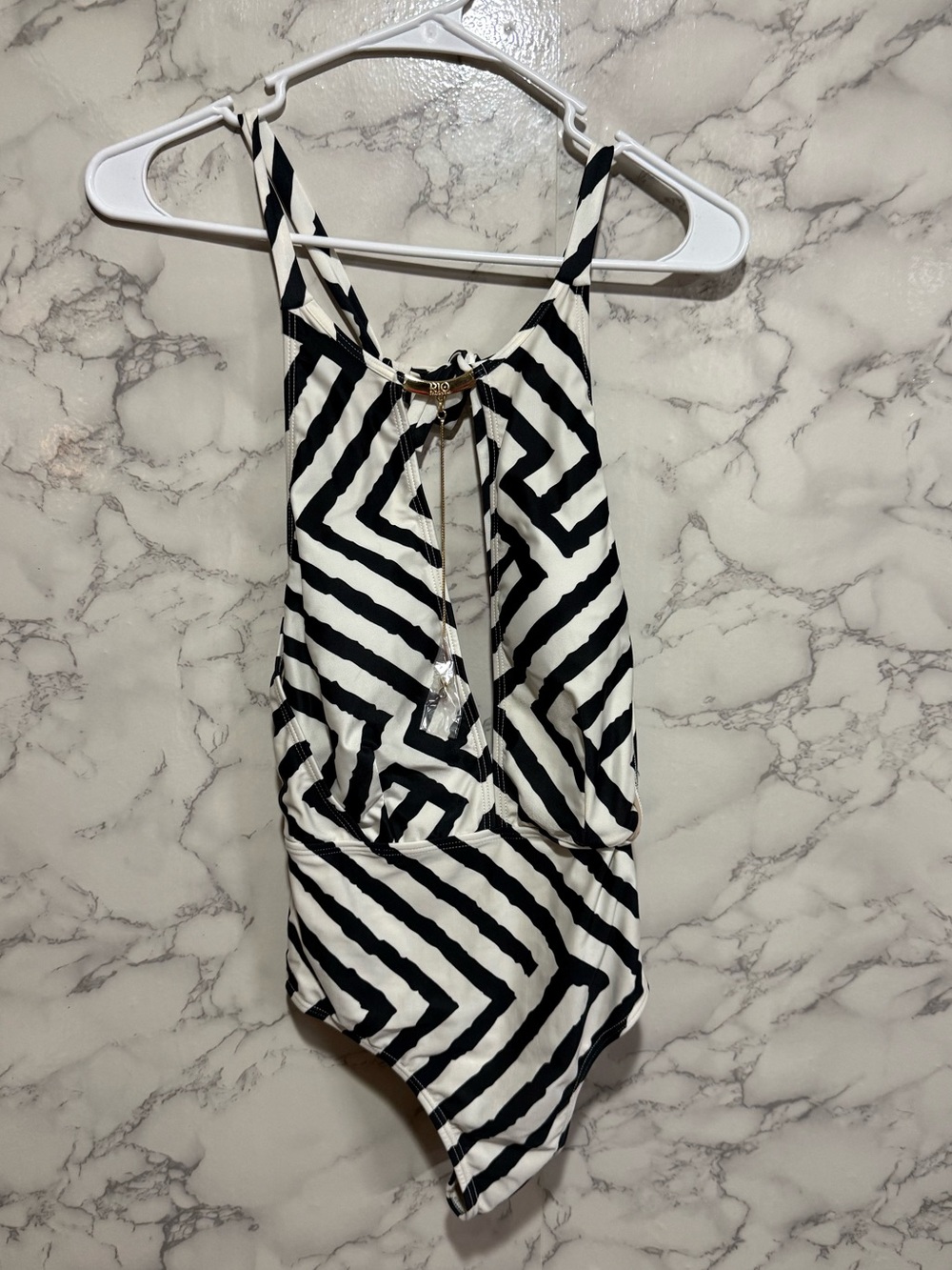 NEW RIO Beachware Swimsuit Black & White Zebra Print, Golden Hardware S